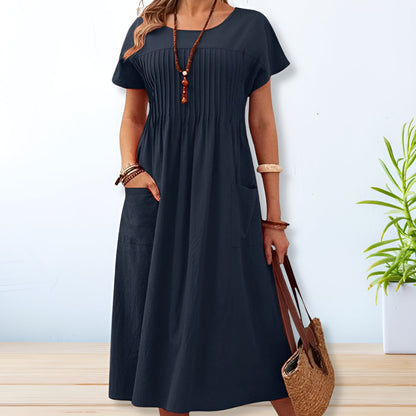 Damen Casual Relaxed Fit Kurzarm Midikleid