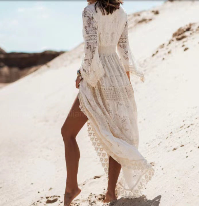 Damen Elegant Spitze Boho Maxikleid