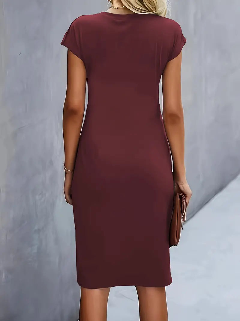 Damen Sommer Drapiert Elegant Bodycon Midikleid