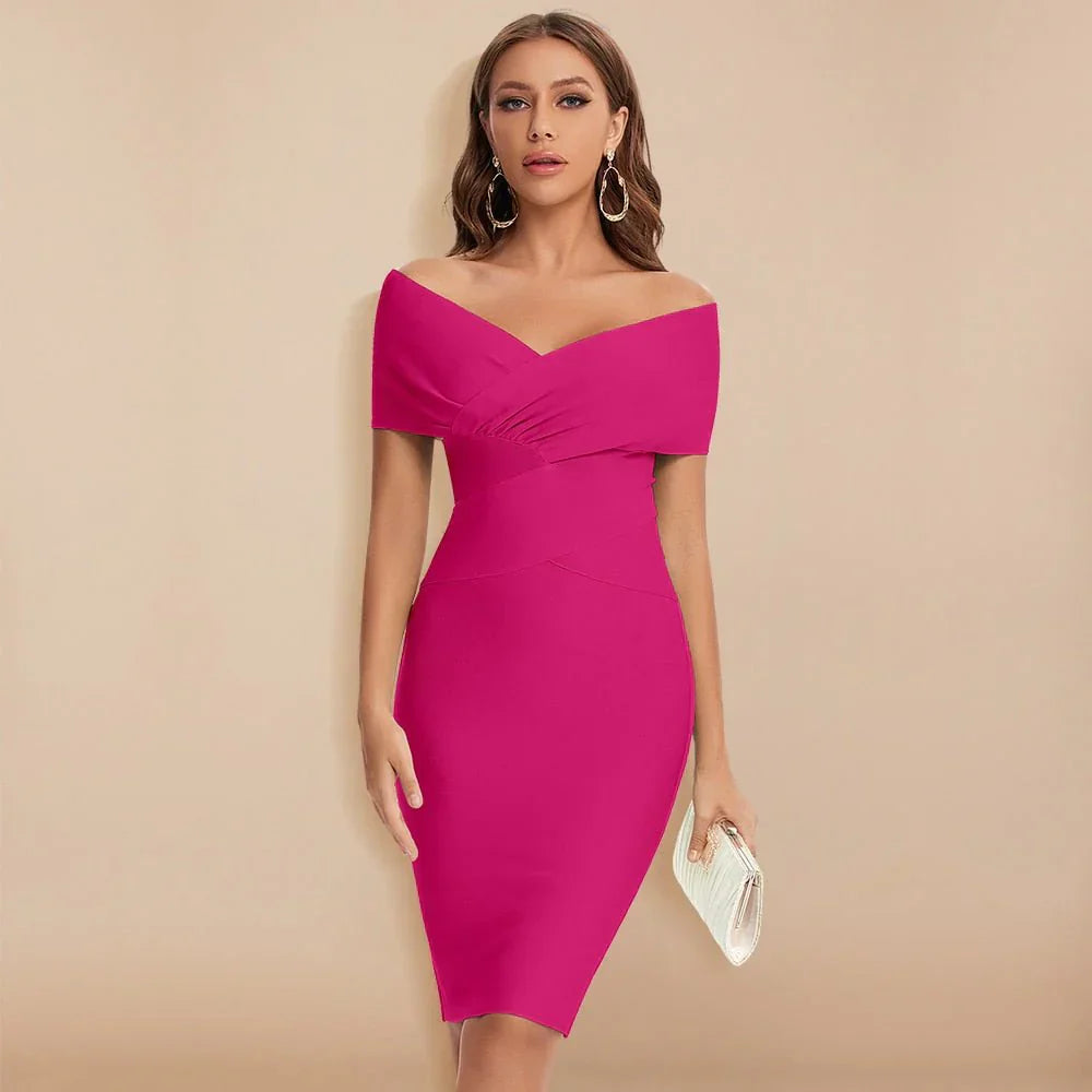 Damen Elegant Schulterfrei Abenkleid