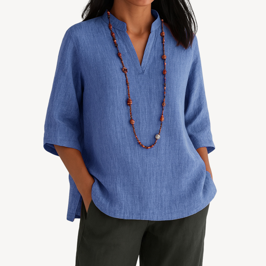 Damen Sommer V Ausschnitt Leinen Bluse