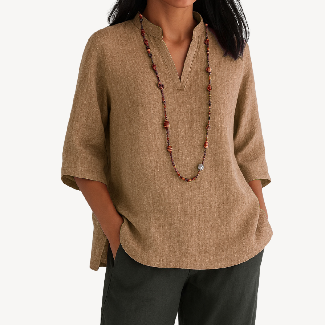 Damen Sommer V Ausschnitt Leinen Bluse