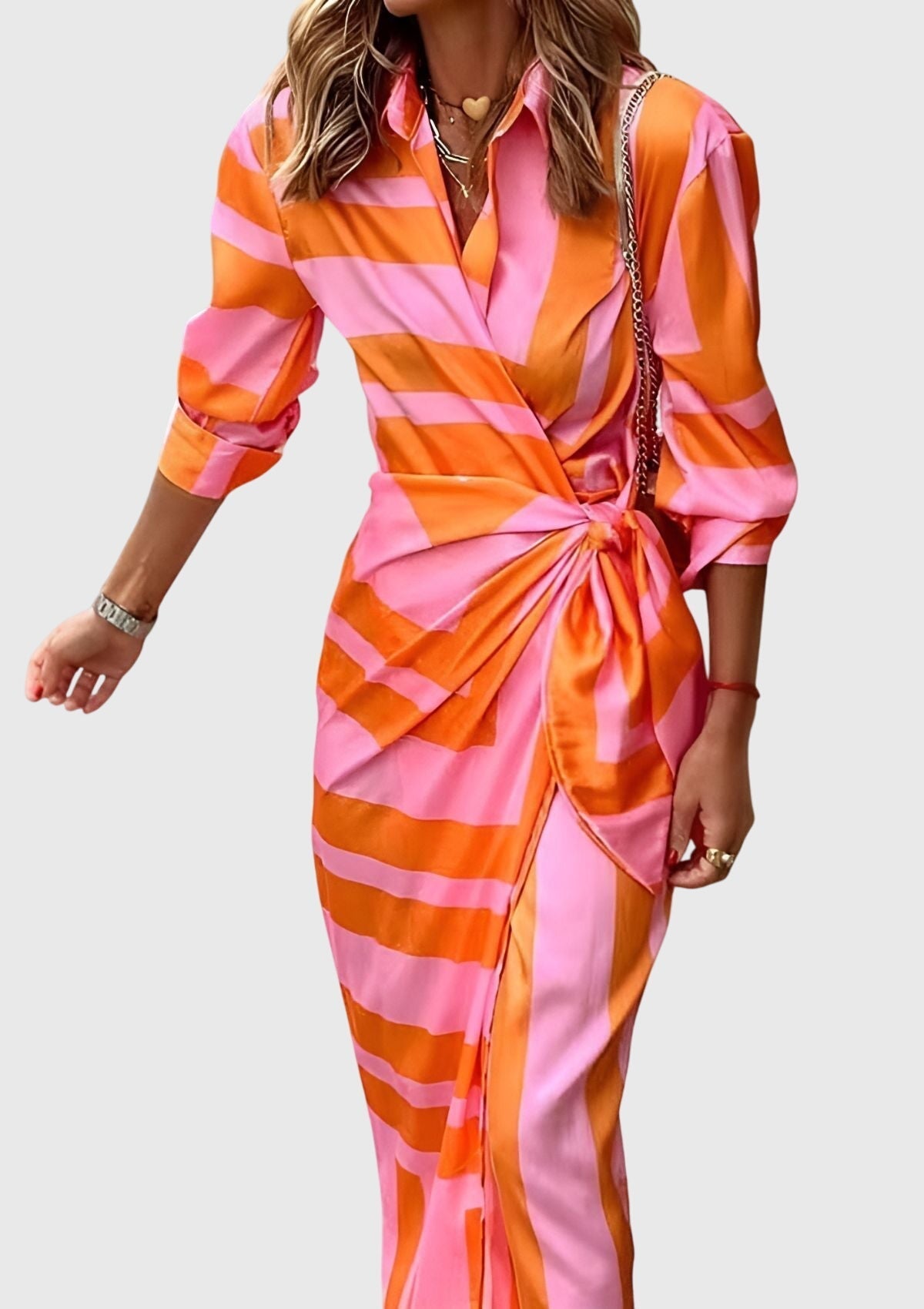 Damen Sommer Wickel Maxikleid mit Bindegürtel