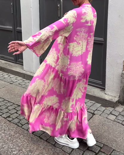 Damen Blumen Gestuft Maxi Sommerkleid