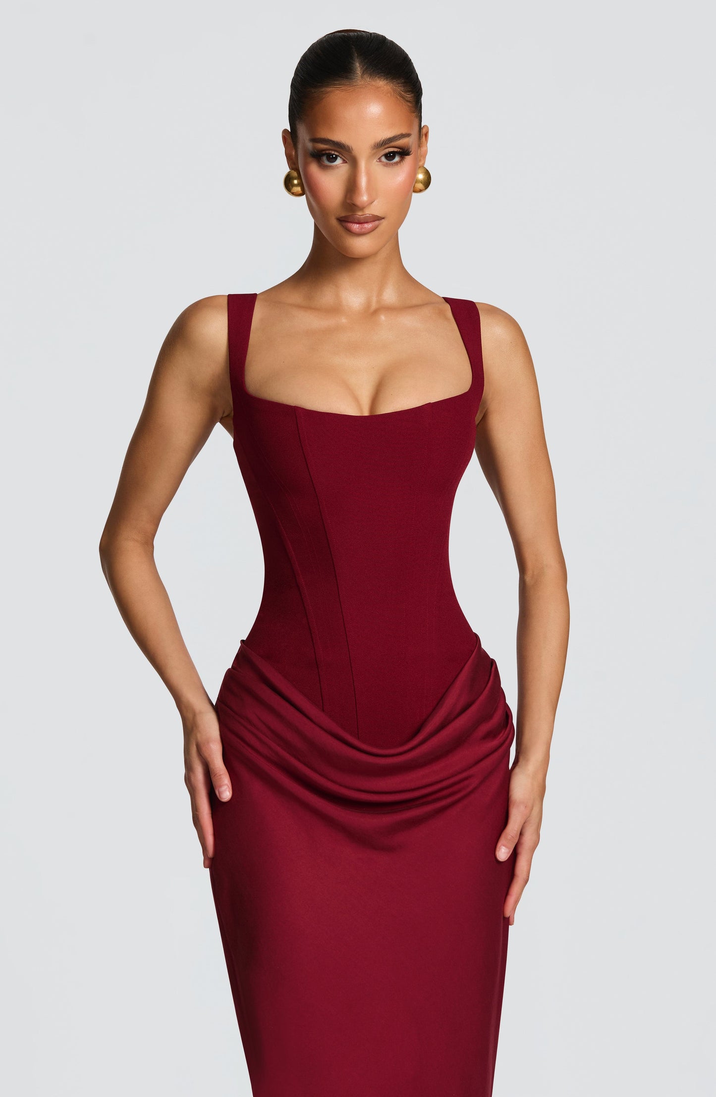 Justine | Damen Elegantes Drapiertes Abend Maxikleid