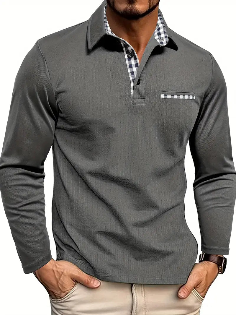 Herren Langarm-Poloshirt mit Knopfleiste