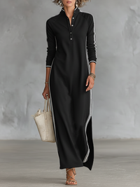 Bettina | Damen Elegantes Kragen Maxikleid mit Knöpfen