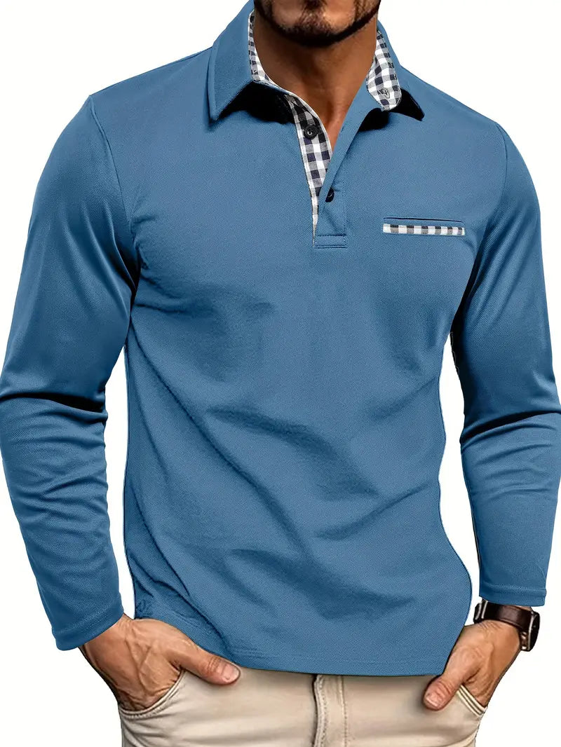 Herren Langarm-Poloshirt mit Knopfleiste