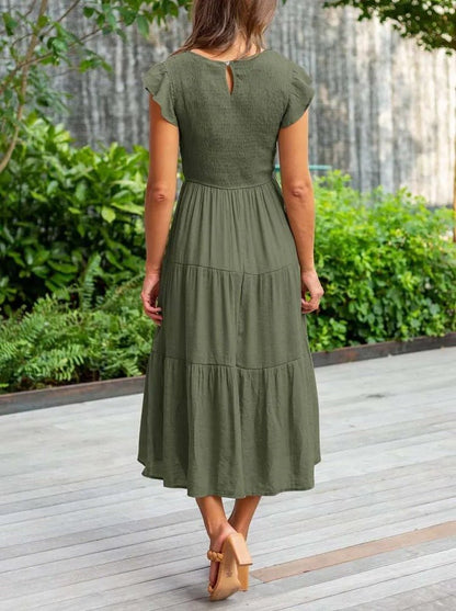 Selma | Damen Lässiges Midikleid Mit Rüschenärmeln