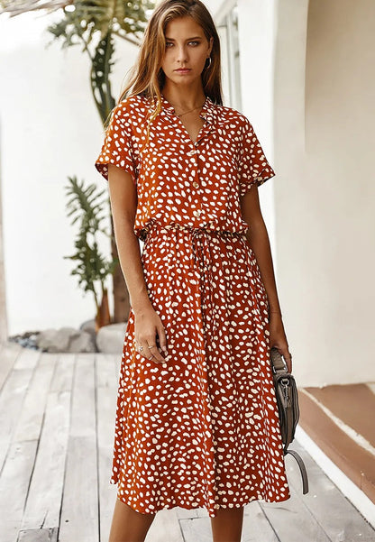 Anna | Damen Lässiges Bedrucktes Hemdkleid