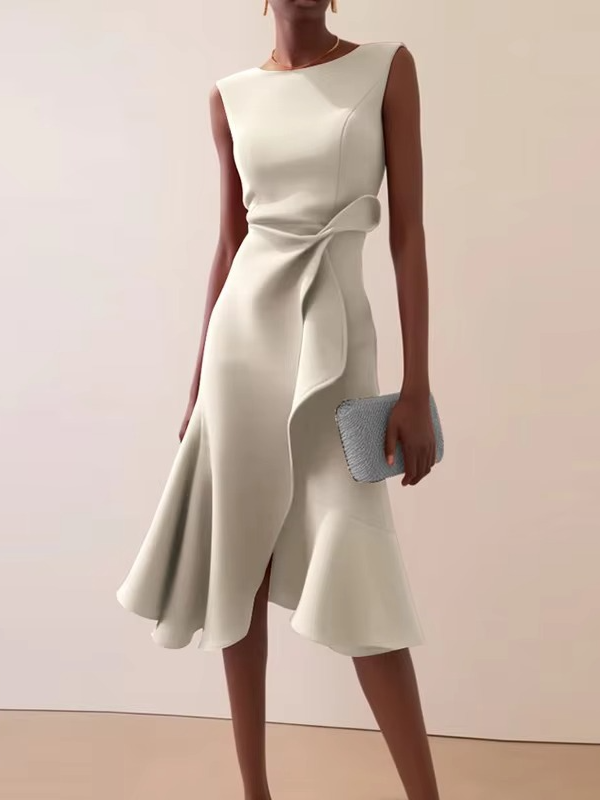Damen Sommer Drapiert Midi Abendkleid