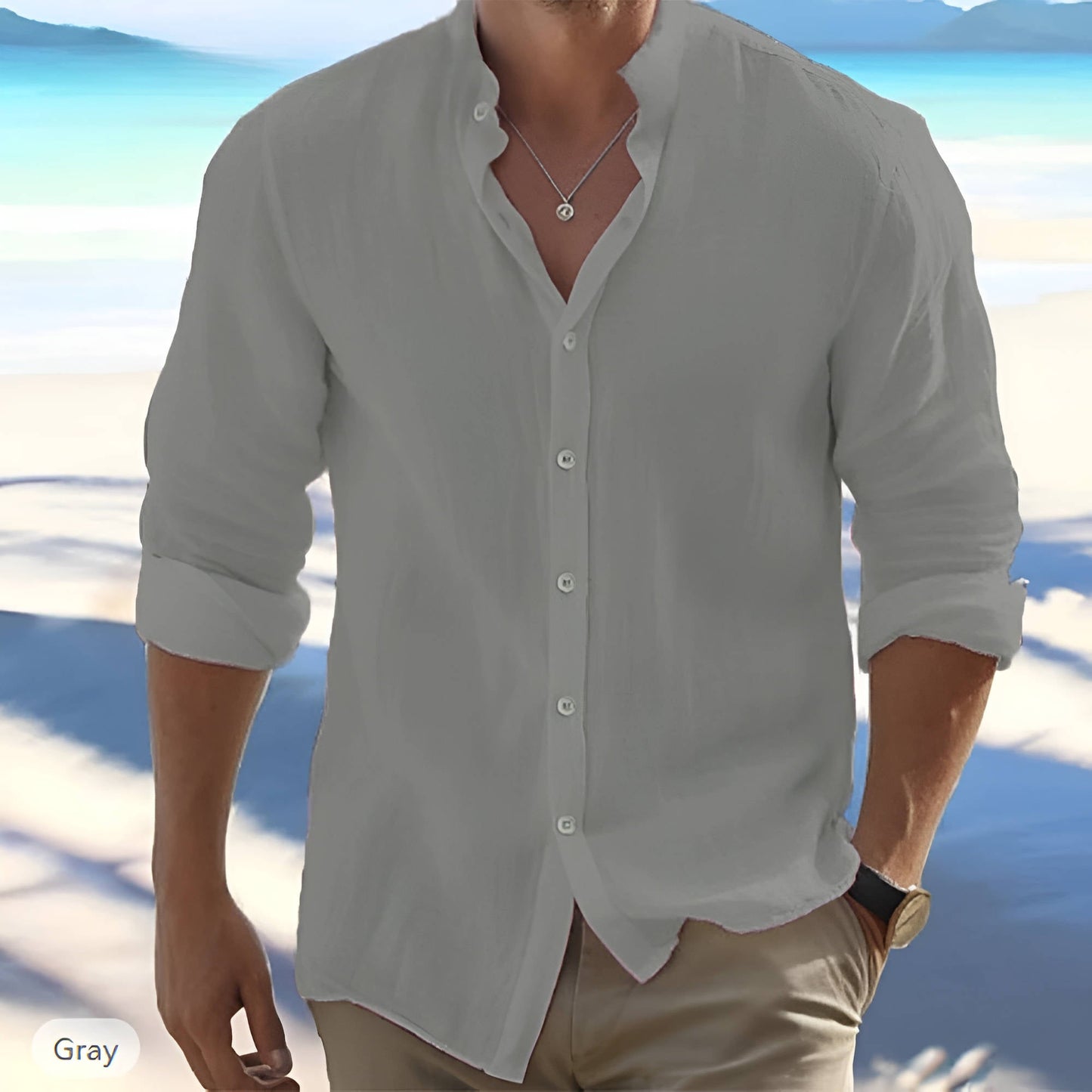 Herren Leichtes Leinen Sommer Hemd