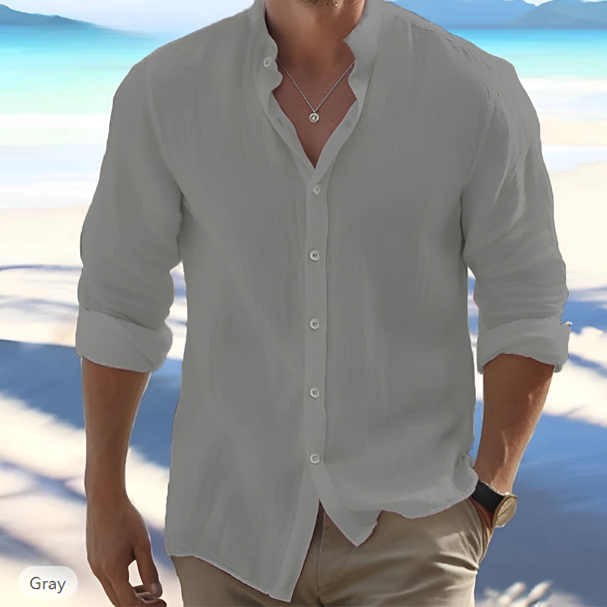 Herren Leichtes Leinen Sommer Hemd