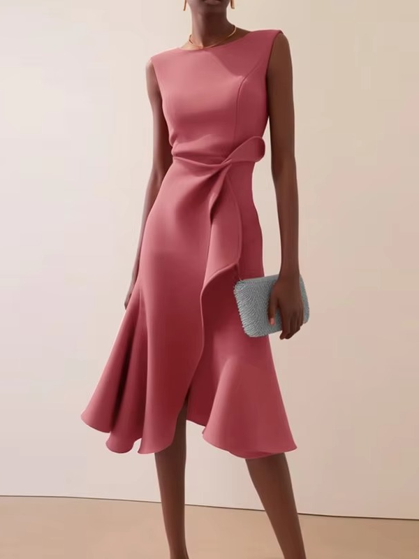 Damen Sommer Drapiert Midi Abendkleid