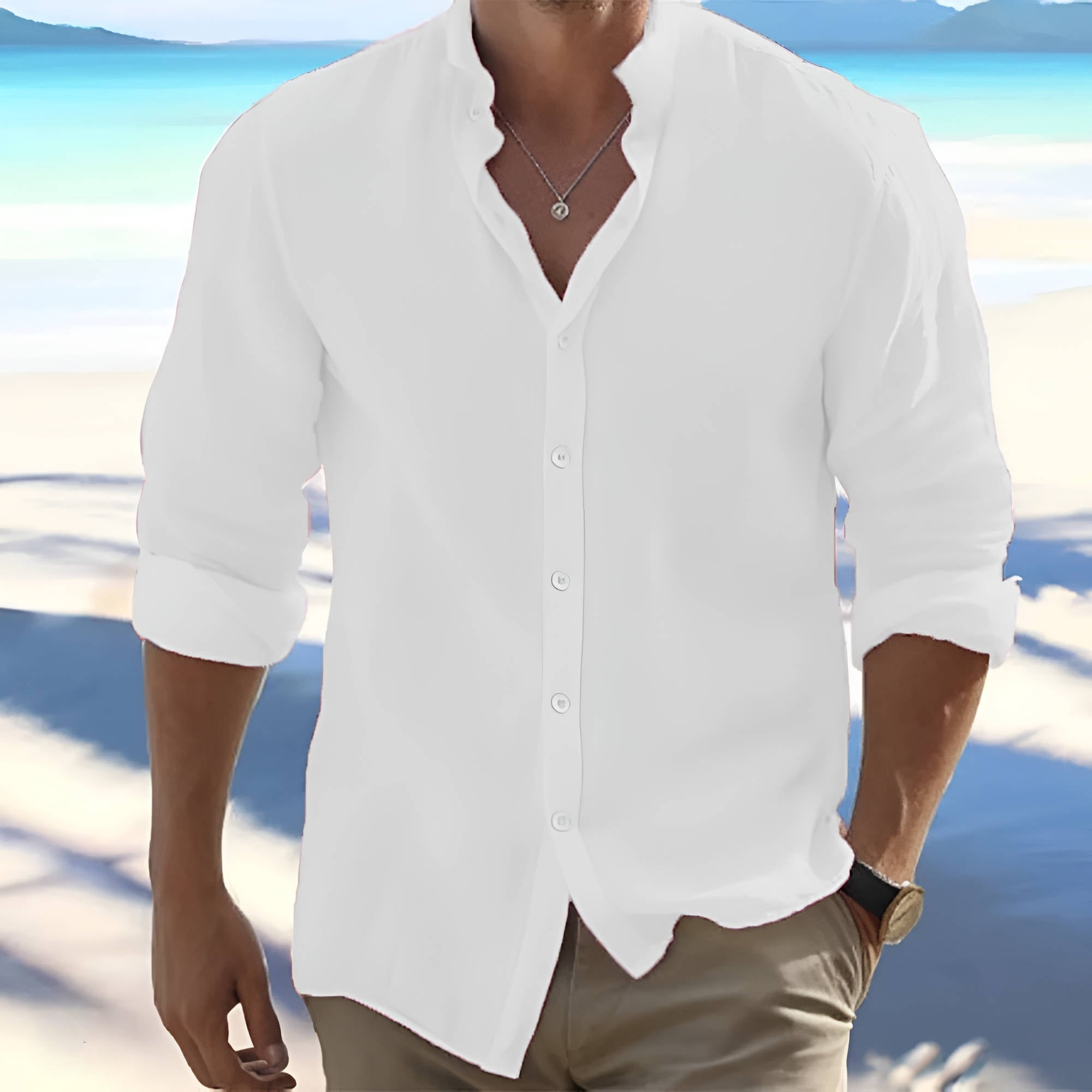 Herren Leichtes Leinen Sommer Hemd