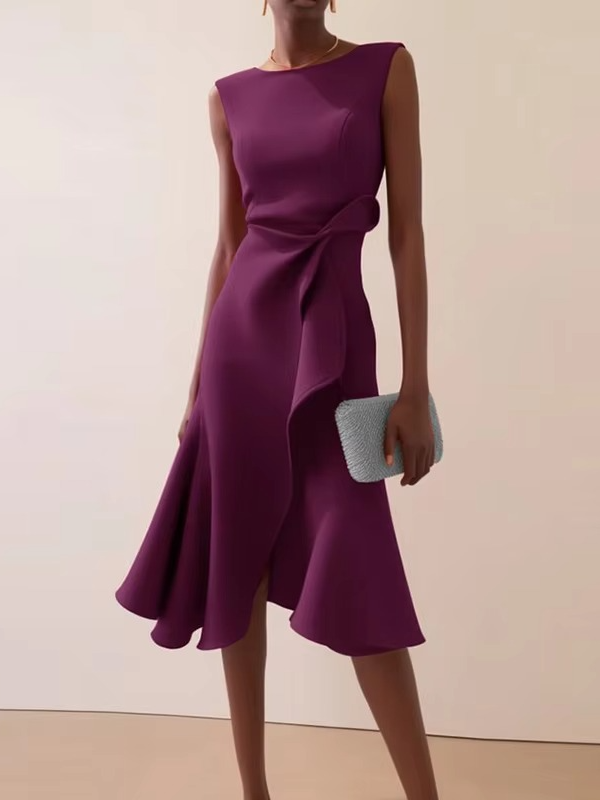 Damen Sommer Drapiert Midi Abendkleid