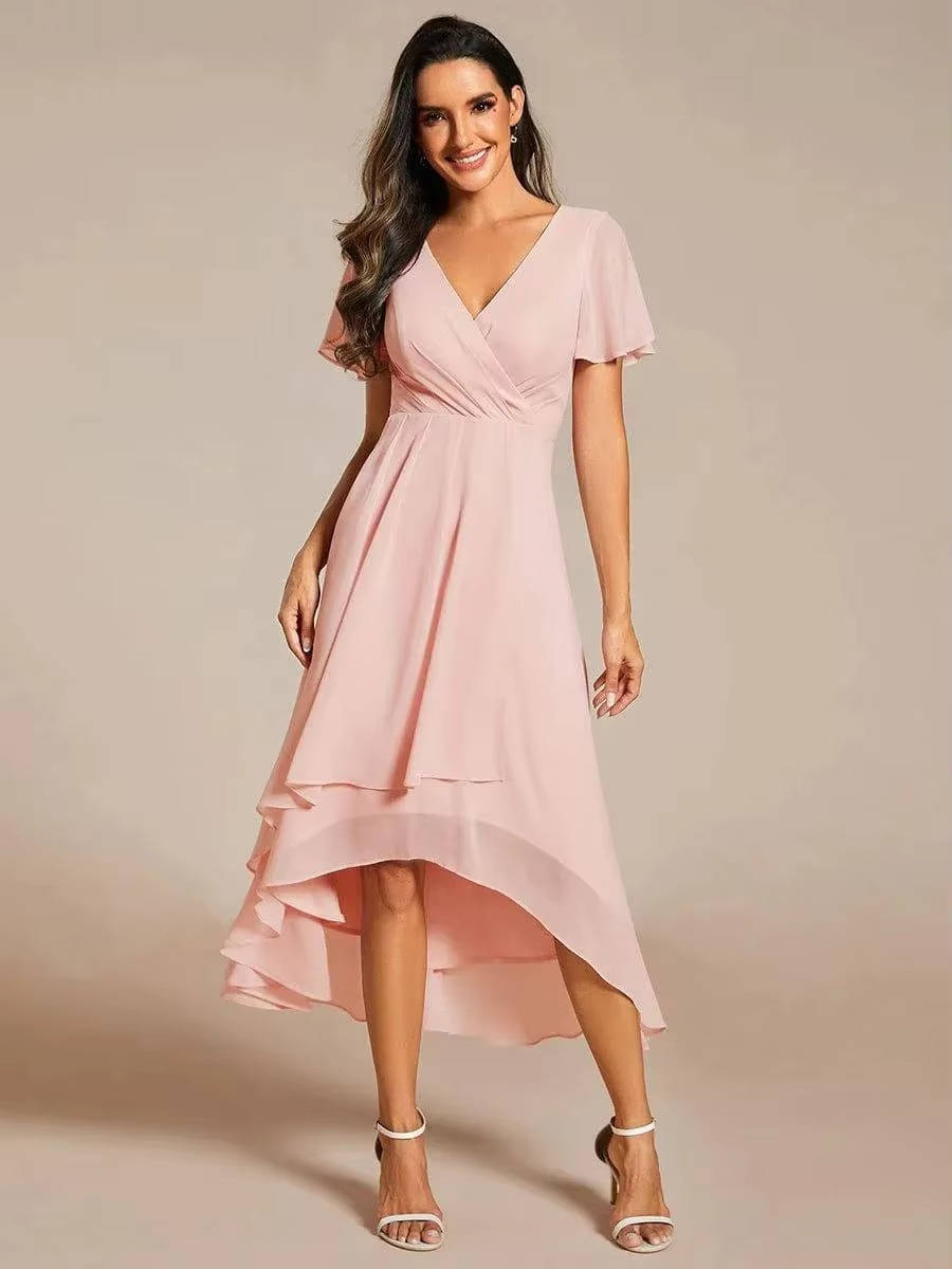 Darlene | Damen Sommer V-ausschnitt Kurzarm Midikleid