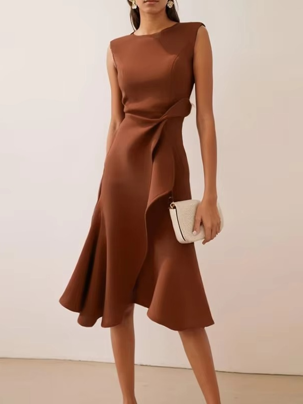 Damen Sommer Drapiert Midi Abendkleid