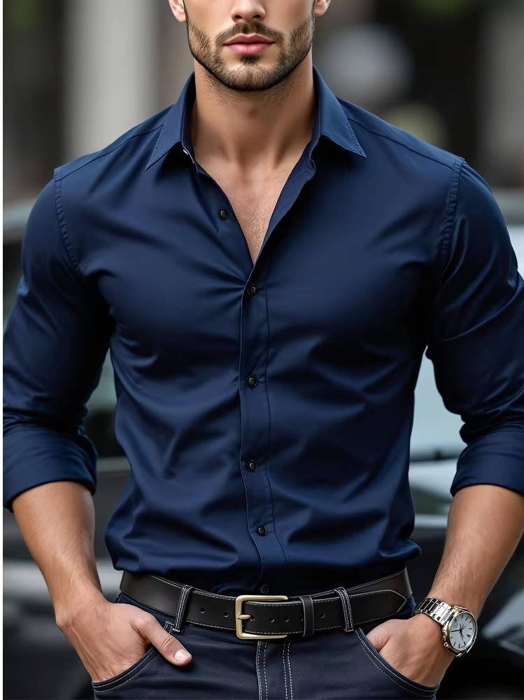 Herren Slim Fit Geschnitten Business Button Down Hemd