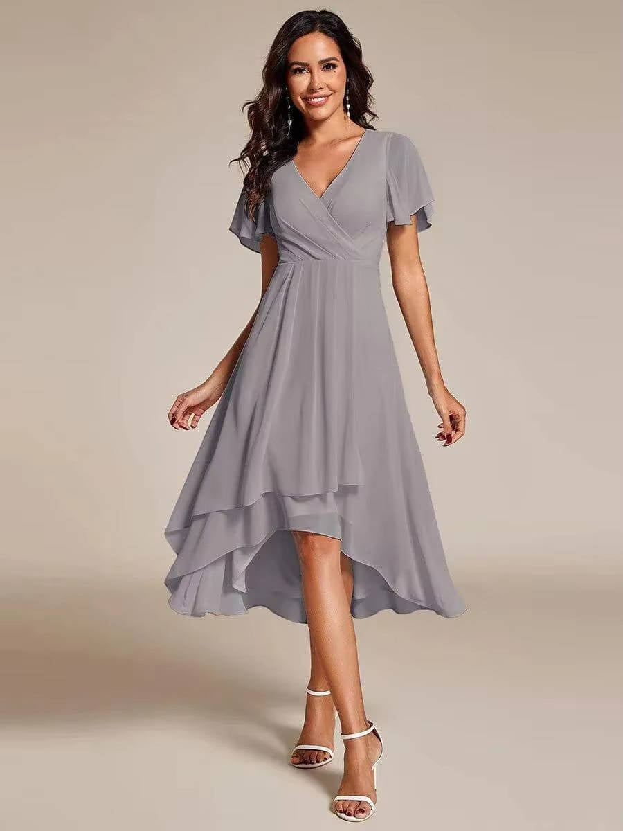 Darlene | Damen Sommer V-ausschnitt Kurzarm Midikleid