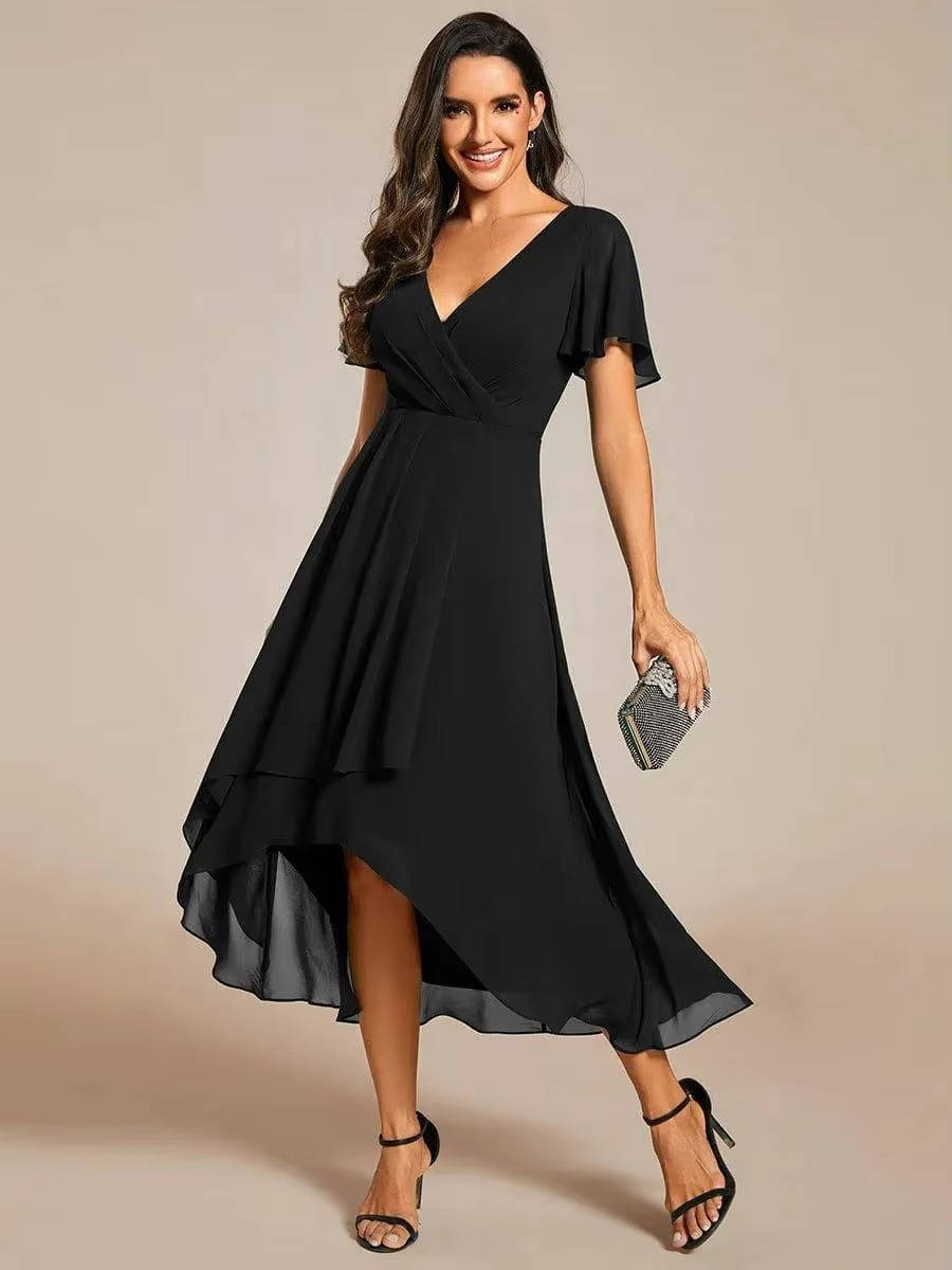 Darlene | Damen Sommer V-ausschnitt Kurzarm Midikleid