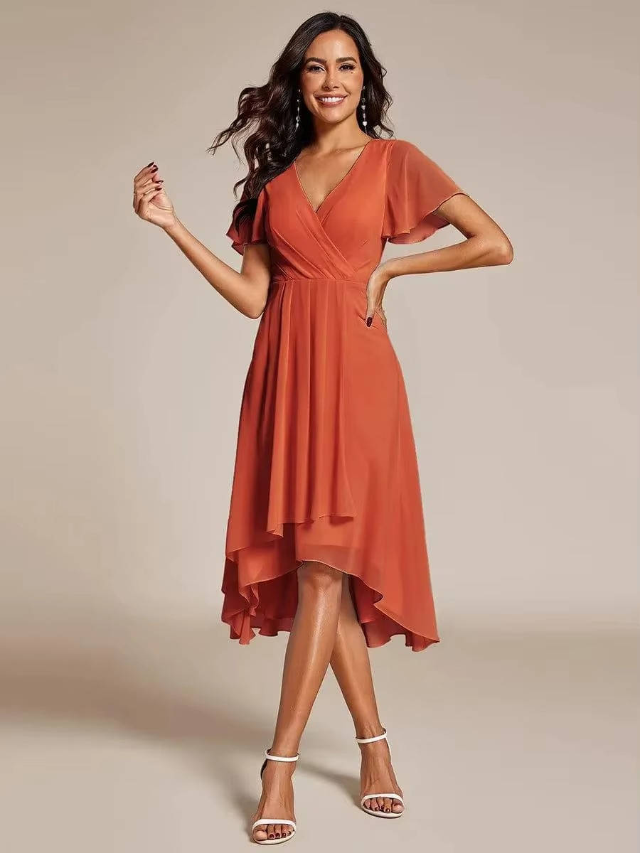 Darlene | Damen Sommer V-ausschnitt Kurzarm Midikleid