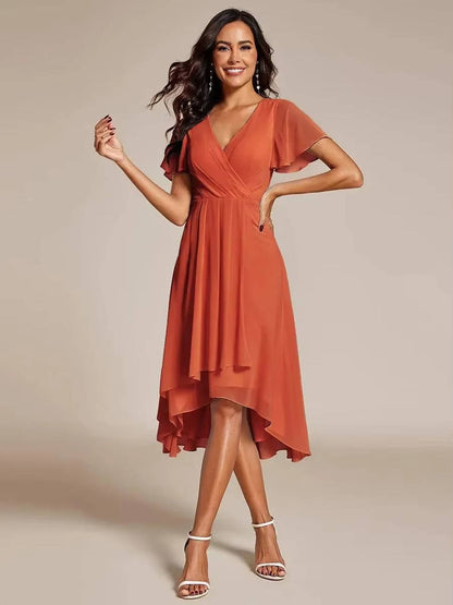 Darlene | Damen Sommer V-ausschnitt Kurzarm Midikleid
