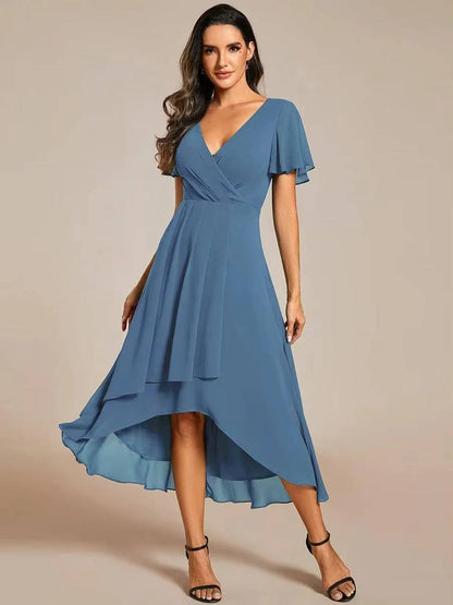 Darlene | Damen Sommer V-ausschnitt Kurzarm Midikleid