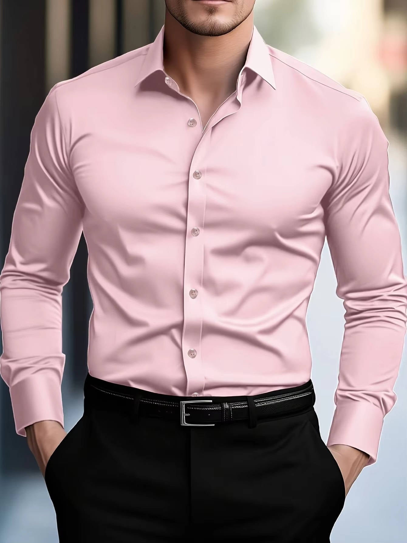 Herren Slim Fit Geschnitten Business Button Down Hemd