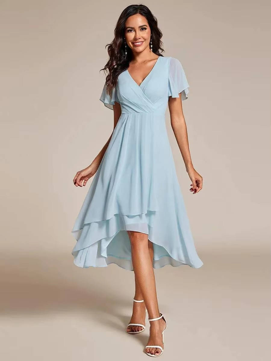 Darlene | Damen Sommer V-ausschnitt Kurzarm Midikleid