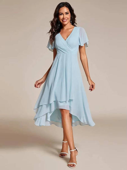 Darlene | Damen Sommer V-ausschnitt Kurzarm Midikleid