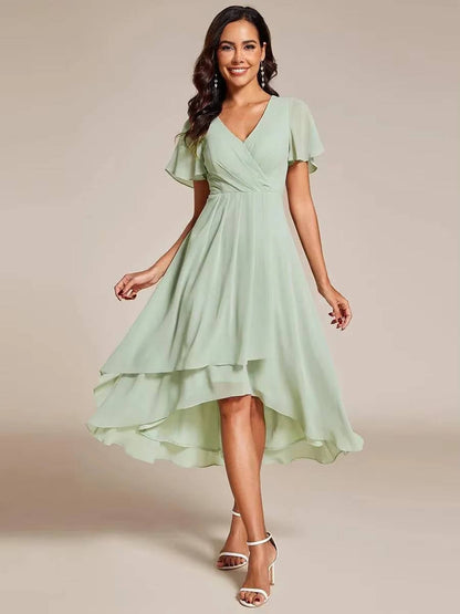 Darlene | Damen Sommer V-ausschnitt Kurzarm Midikleid