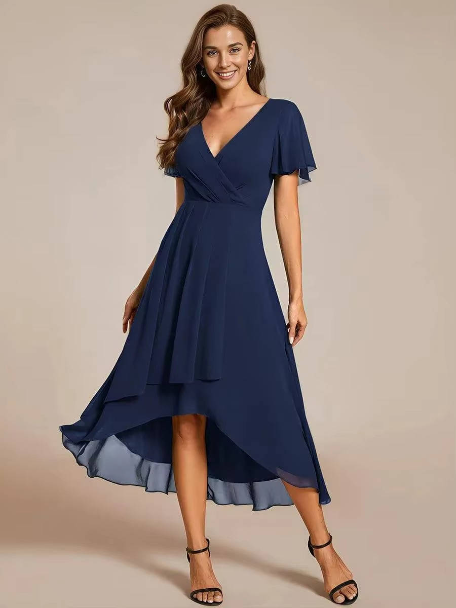Darlene | Damen Sommer V-ausschnitt Kurzarm Midikleid