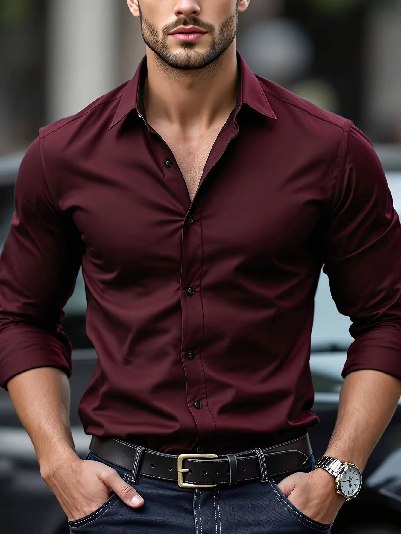 Herren Slim Fit Geschnitten Business Button Down Hemd