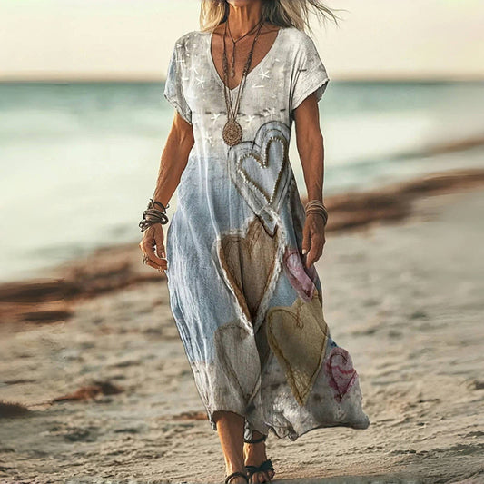 Damen Sommer V-Ausschnitt Midikleid