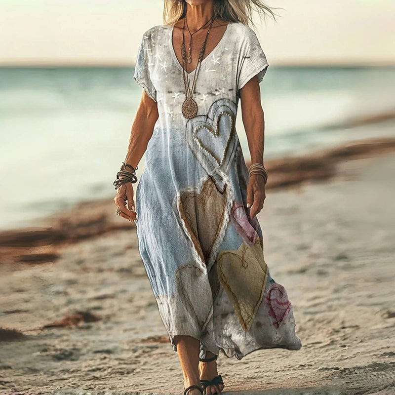 Damen Sommer V-Ausschnitt Midikleid