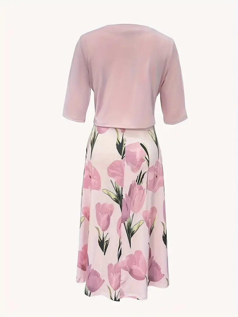 Damen Ärmellos Zweiteilig Elegant Set Maxi Kleid