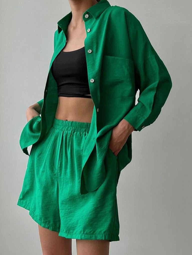 Damen Sommer Knopfleiste Zweiteiler Linen Set
