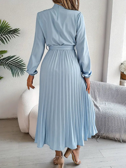 Sana | Damen Abend Plissierter Hochgeschlossener Midikleid