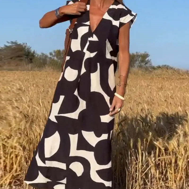 Damen V-Ausschnitt Grafisch Bedrucktes Maxi Kleid