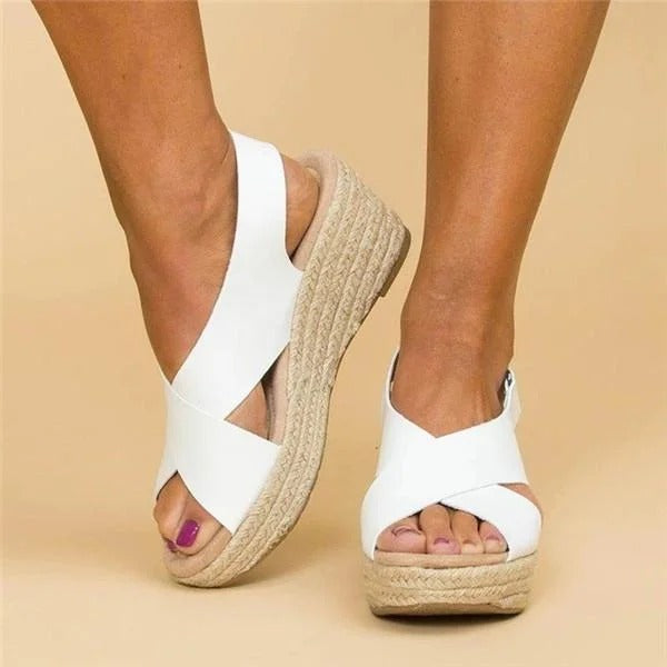Damen Überkreuzten Riemen Keilabsatz Sandalen
