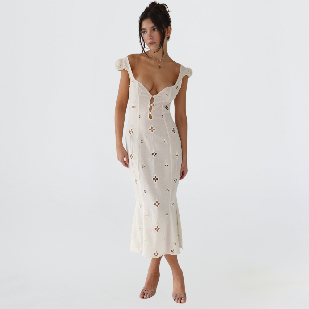 Damen Sommer Cut-Out Hochzeitsgast Midikleid