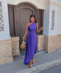 Jana | Damen One-Shoulder Plissiertes Hochzeitsgastkleid
