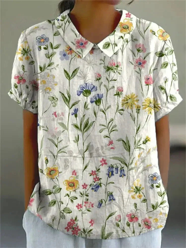 Damen Sommer Blumenhemd mit Knopfleiste