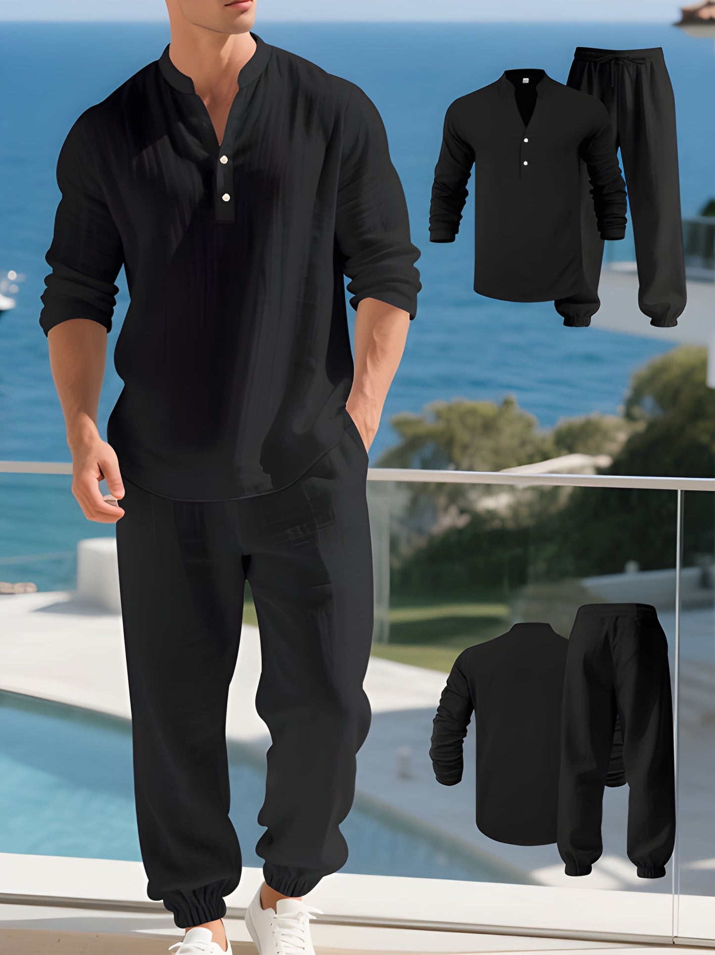 Herren Straight Fit Sommer Set mit Kordelzug