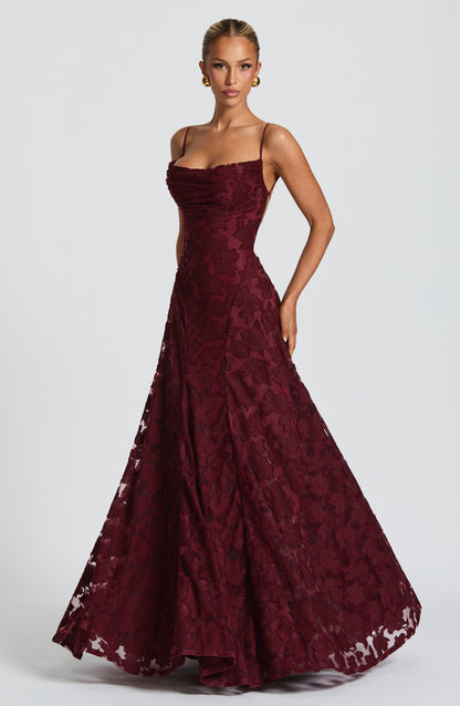 Sandra | Damen Elegantes Besticktes Maxi Abendkleid