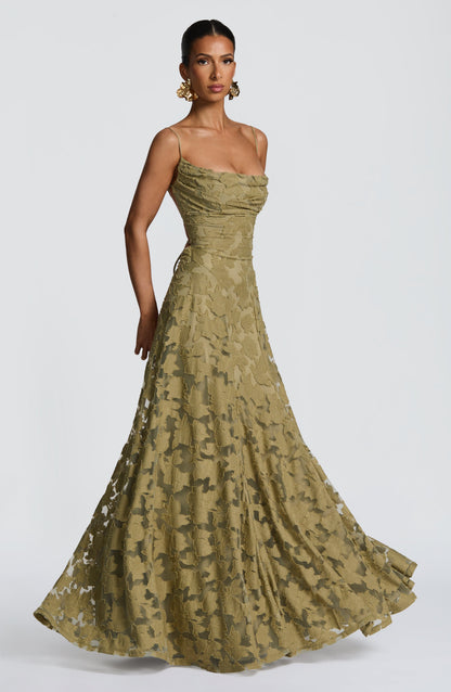 Sandra | Damen Elegantes Besticktes Maxi Abendkleid