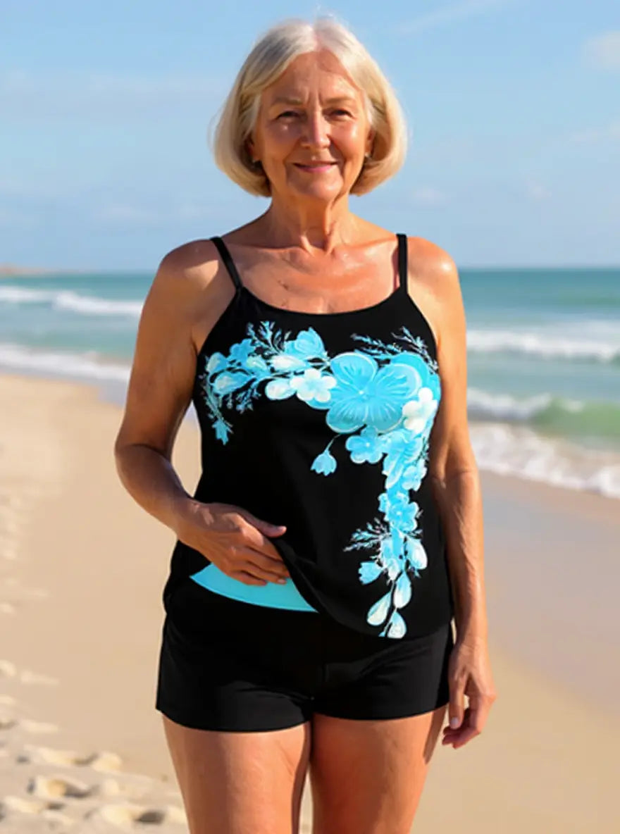 Damen Spaghettiträger Tankini Badeanzug