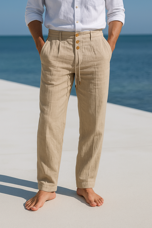 Herren Leinen Slim Fit Sommer Hose