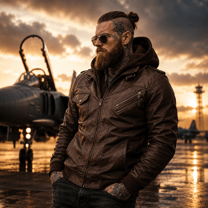 Emil | Herren Klassiker Leder Jacke mit Kapuze